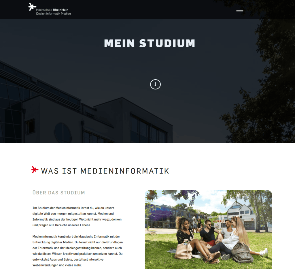 Medieninformatik Website Webdesign Studium Projekt